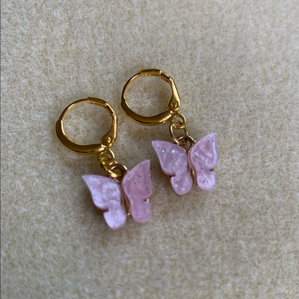 *3 for $20* Pink and Gold Acrylic Butterfly Huggie Hoop Earrings